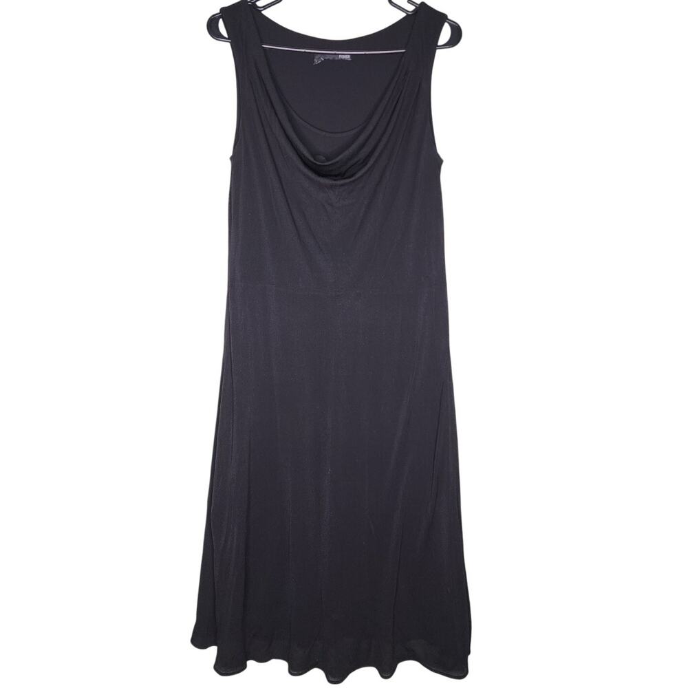 Eileen Fisher Dress XS Black Silk Draped Neck Sleeveless Basics Minimalist